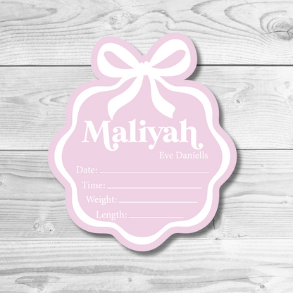 Wavy Bow Birth Detail Plaque