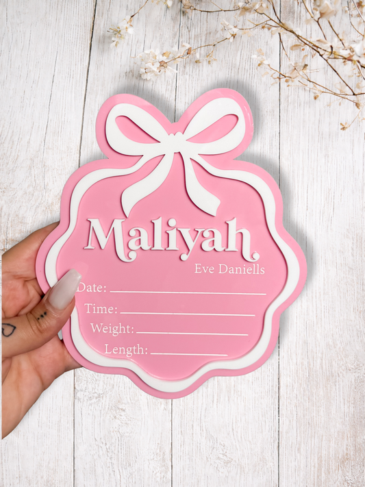 Wavy Bow Birth Detail Plaque