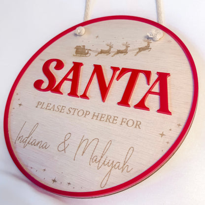 Santa Stop Here Round Sign