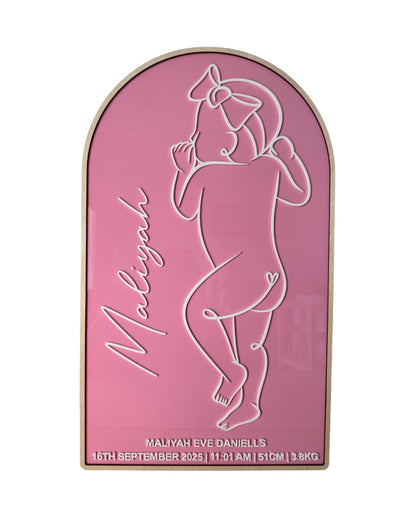 1:1 Scale Acrylic Baby Line Art Birth Plaque.