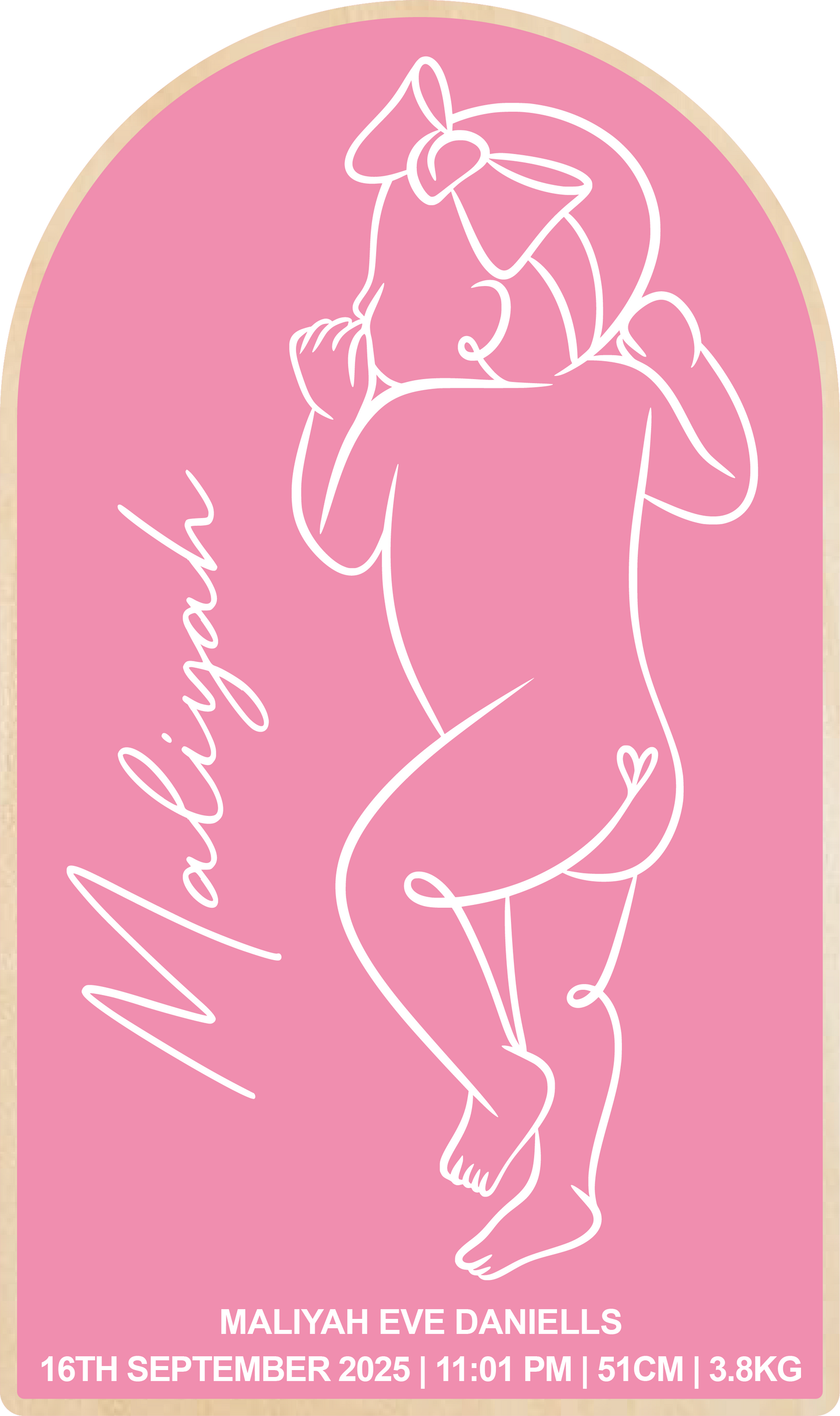 1:1 Scale Acrylic Baby Line Art Birth Plaque