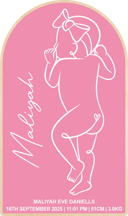 1:1 Scale Acrylic Baby Line Art Birth Plaque.